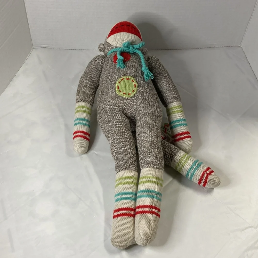 Genuine Monkeez and Friends Sock Monkey “ Neville” Plush Stuffed Animal Gray 19”